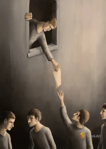 Silent-Art Gemälde 2024-11-05 - Übergabe am Fenster 4 Silent-Art Gemälde 2024-11-05