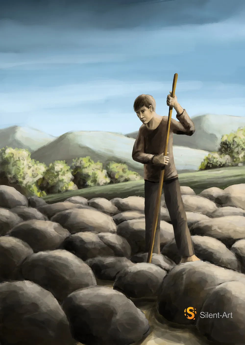 Silent-Art Gemälde 2024-11-06 - Stab im Steinfeld 1 Silent-Art Gemälde 2024-11-06