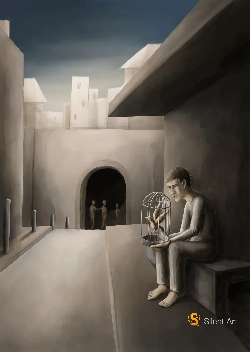 Silent-Art Gemälde 2024-11-10 - Mit dem Vogelkäfig am Rand der Stadt 1 Silent-Art Gemälde 2024-11-10