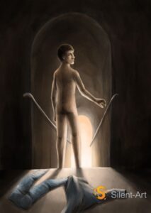 Silent-Art Gemälde 2025-01-003 - Vor leuchtendem Bogen 1 Silent-Art Gemälde 2025-01-003