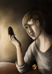 Silent-Art Gemälde 2025-01-005 - Betrachtung des dunklen Ovals im Licht 1 Silent-Art Gemälde 2025-01-005