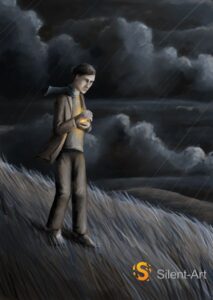 Silent-Art Gemälde 2025-01-007 - Das kleine Licht am dunklen Hang 1 Silent-Art Gemälde 2025-01-007