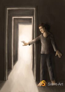 Silent-Art Gemälde 2025-01-012 - Barfuß vor den Türen aus Licht 1 Silent-Art Gemälde 2025-01-012