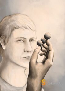 Silent-Art Gemälde 2025-02-002 - Blick auf vier dunkle Kugeln 1 Silent-Art Gemälde 2025-02-002