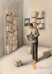 Silent-Art Gemälde 2025-02-006 - Gesteigerte Ordnung in kargen Räumen 1 Silent-Art Gemälde 2025-02-006