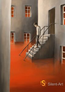 Silent-Art Gemälde 2025-02-007 - Abstieg in die rote Flut 1 Silent-Art Gemälde 2025-02-007