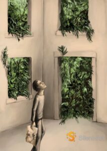 Die Wände öffnen sich ins Grün – Silent-Art-2025-03-002 1 Silent-Art Gemälde 2025-03-002